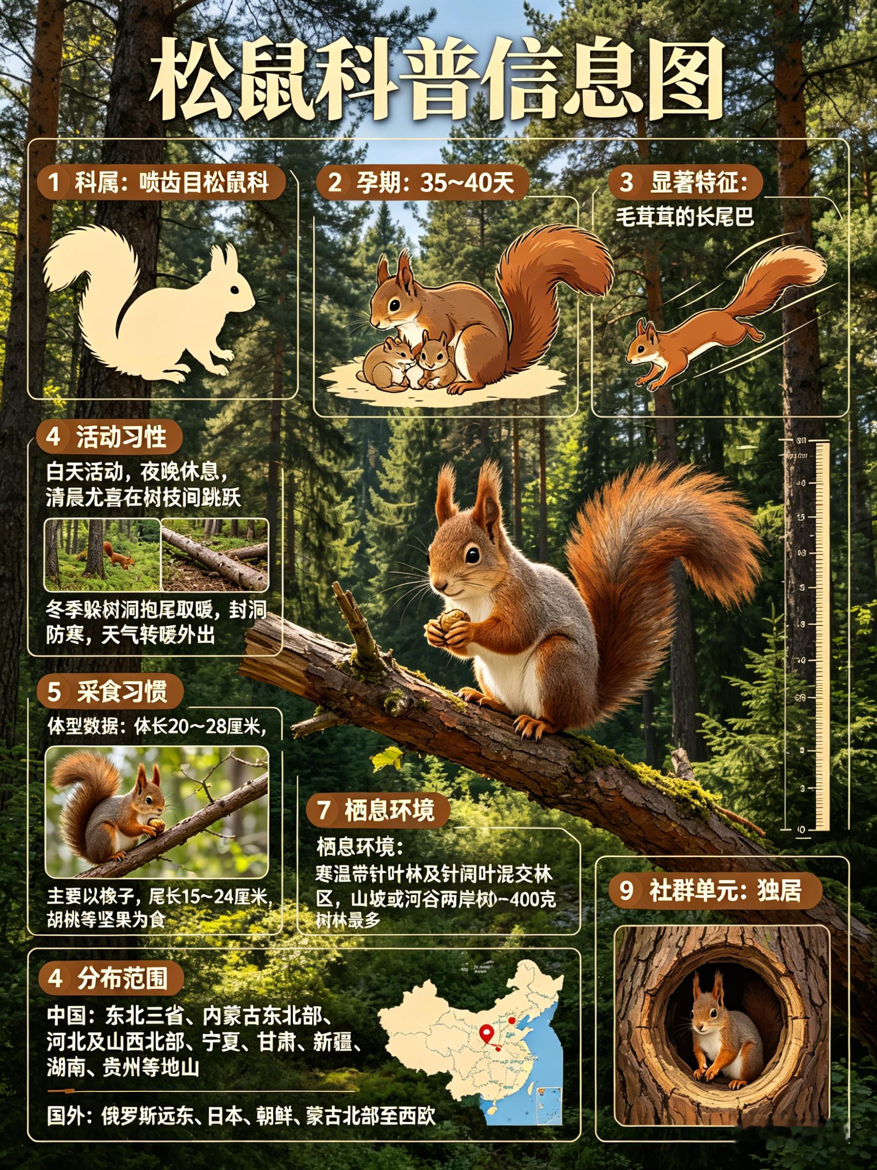 奇妙生物圈松鼠别名：无科属：啮齿目松鼠科孕期：35～40天松鼠是树栖动物，毛茸