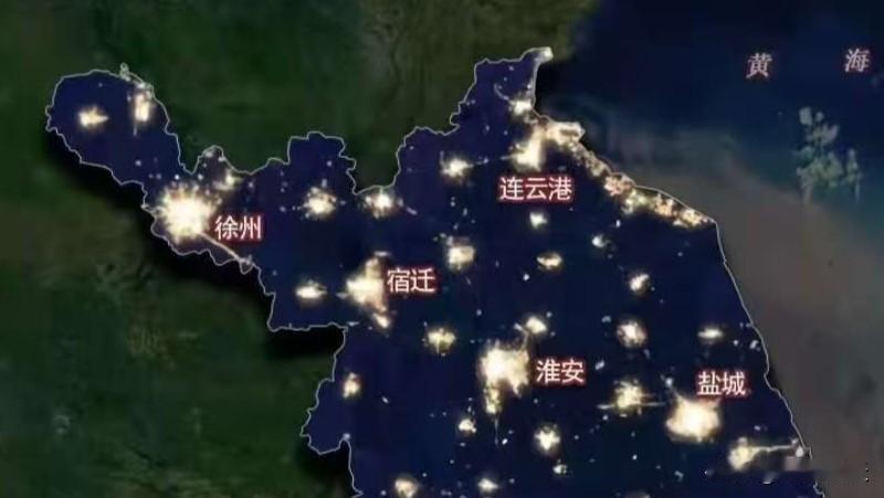 这张苏北五市的夜光卫星图，宛如一幅呈现经济活力的“热力图”，直观地展现出区域发展