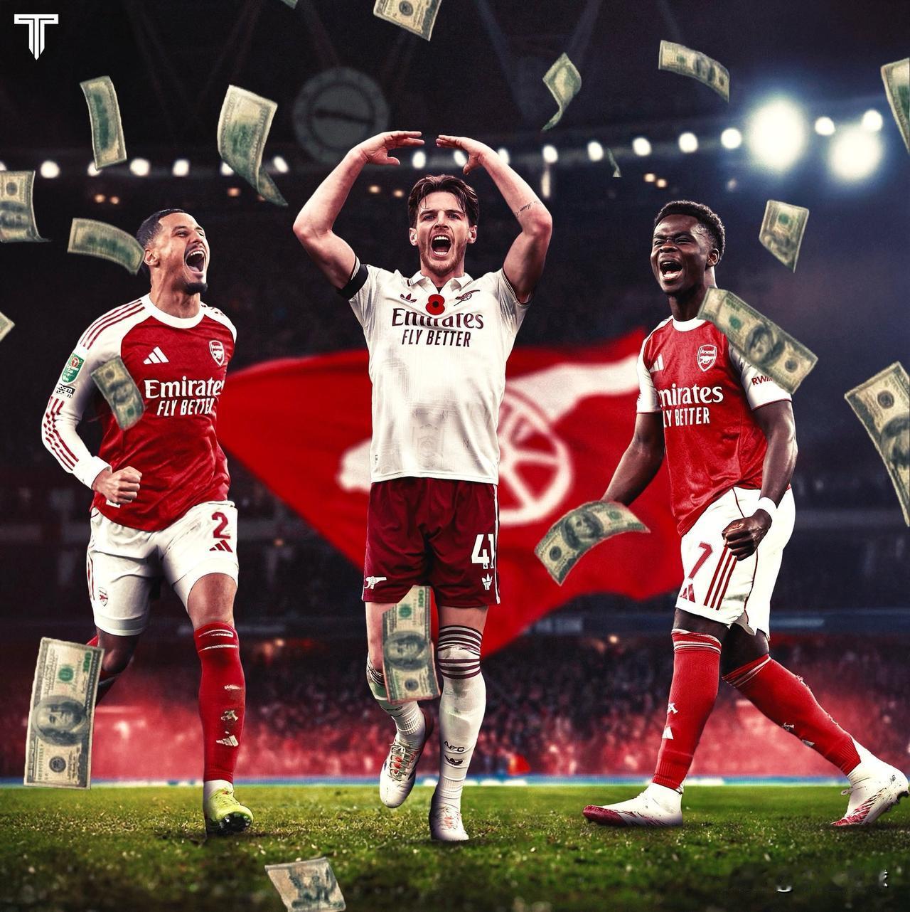 阿森纳球员身价增长：（初始转会费→当前估值）•⁠⁠萨卡：0英镑→