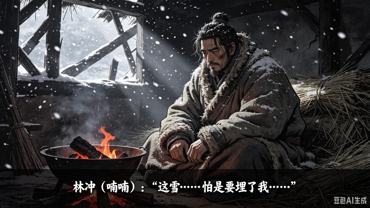 【漫画标题】寒雪刃・庙中魂故事简介：林冲被发配草料场，风雪夜破屋坍塌避入山神庙