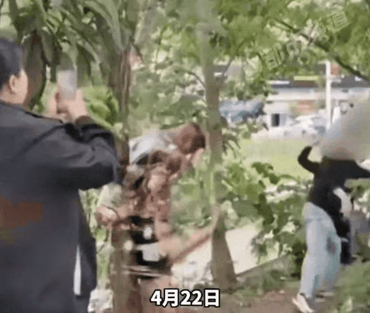 太过分了！男子被扒光衣服绑在树上，下身也仅仅一条短裤，一群人围着他起哄，有人朝他