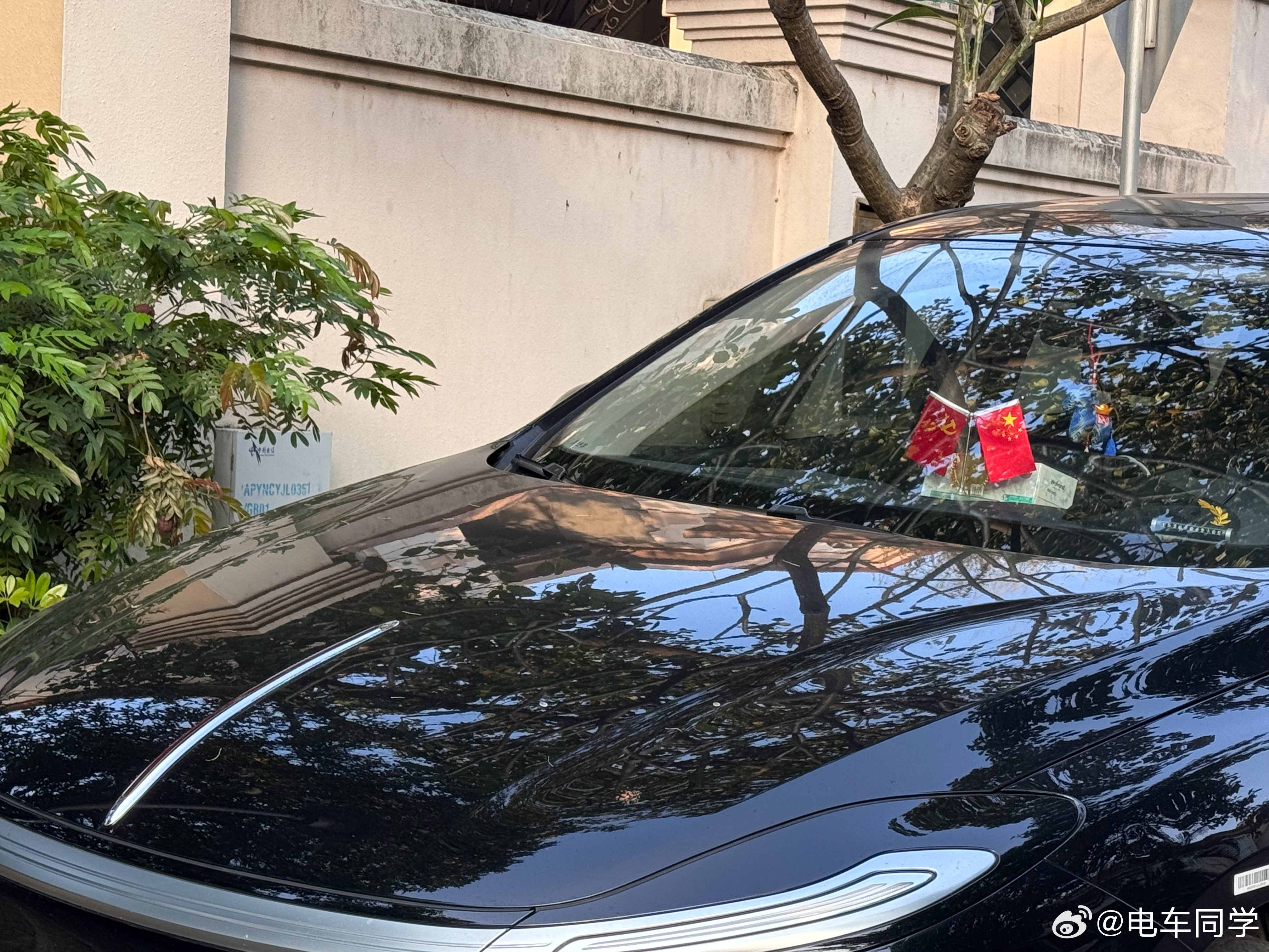 我远远的看到一台红旗停在路边，我就在想，这台车应该有一个小旗才对，走到车前，果然