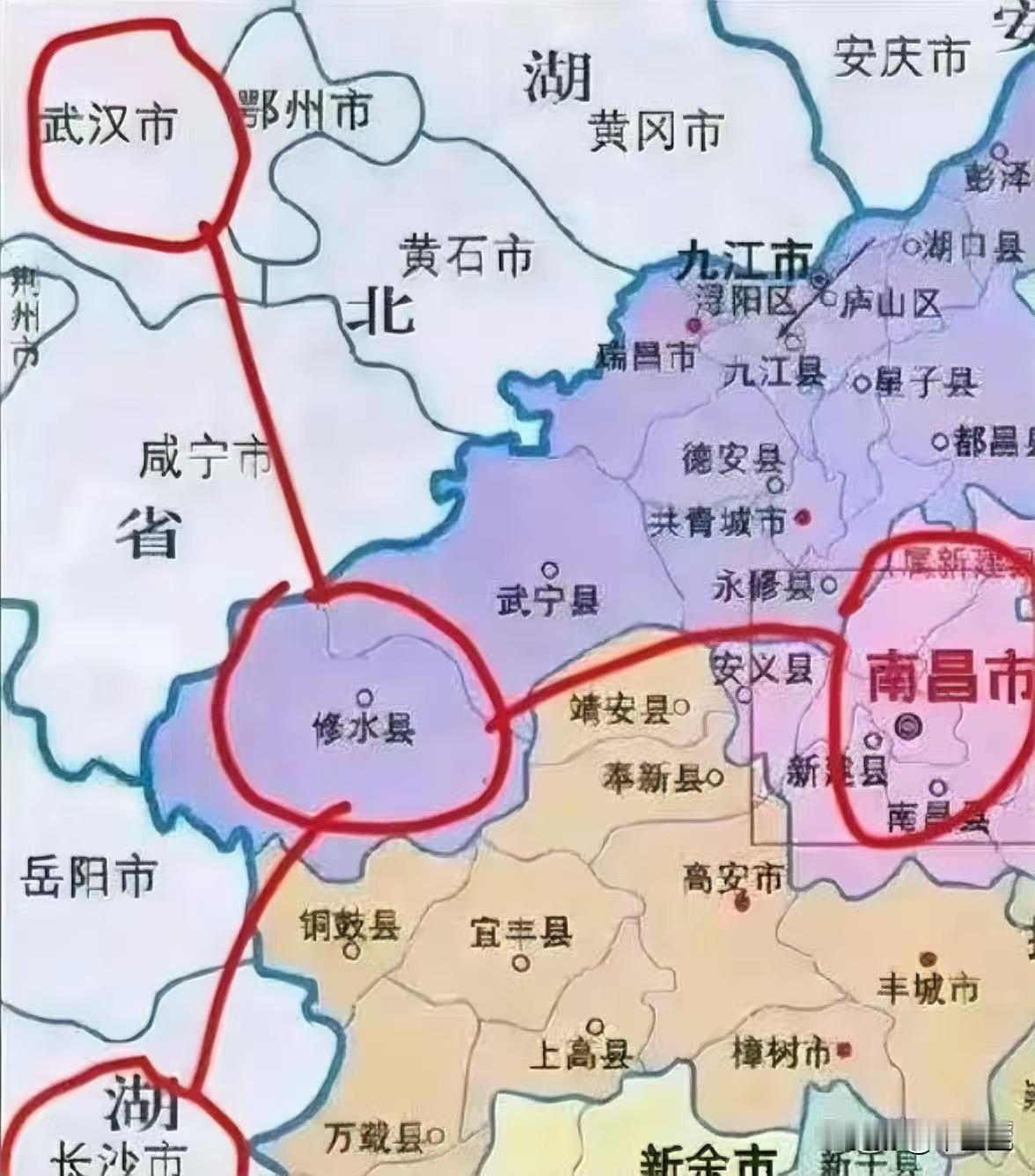 其实江西这个地方真的可以慎重考虑设立一个地级市，你看周边去往长沙和武汉还比如南昌