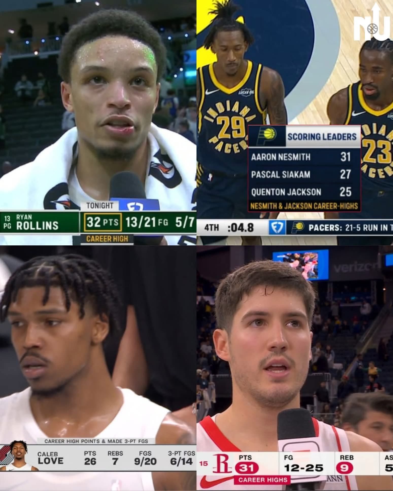 新赛季仅开赛一个月，已经有5名球员在对阵勇士时打出了职业生涯新高。•瑞恩·