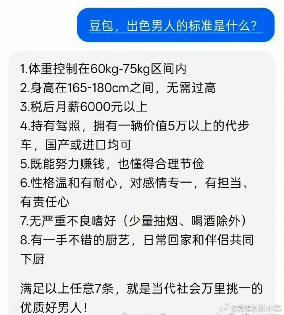 AI总结出色男人的标准在座的各位算出色吗？