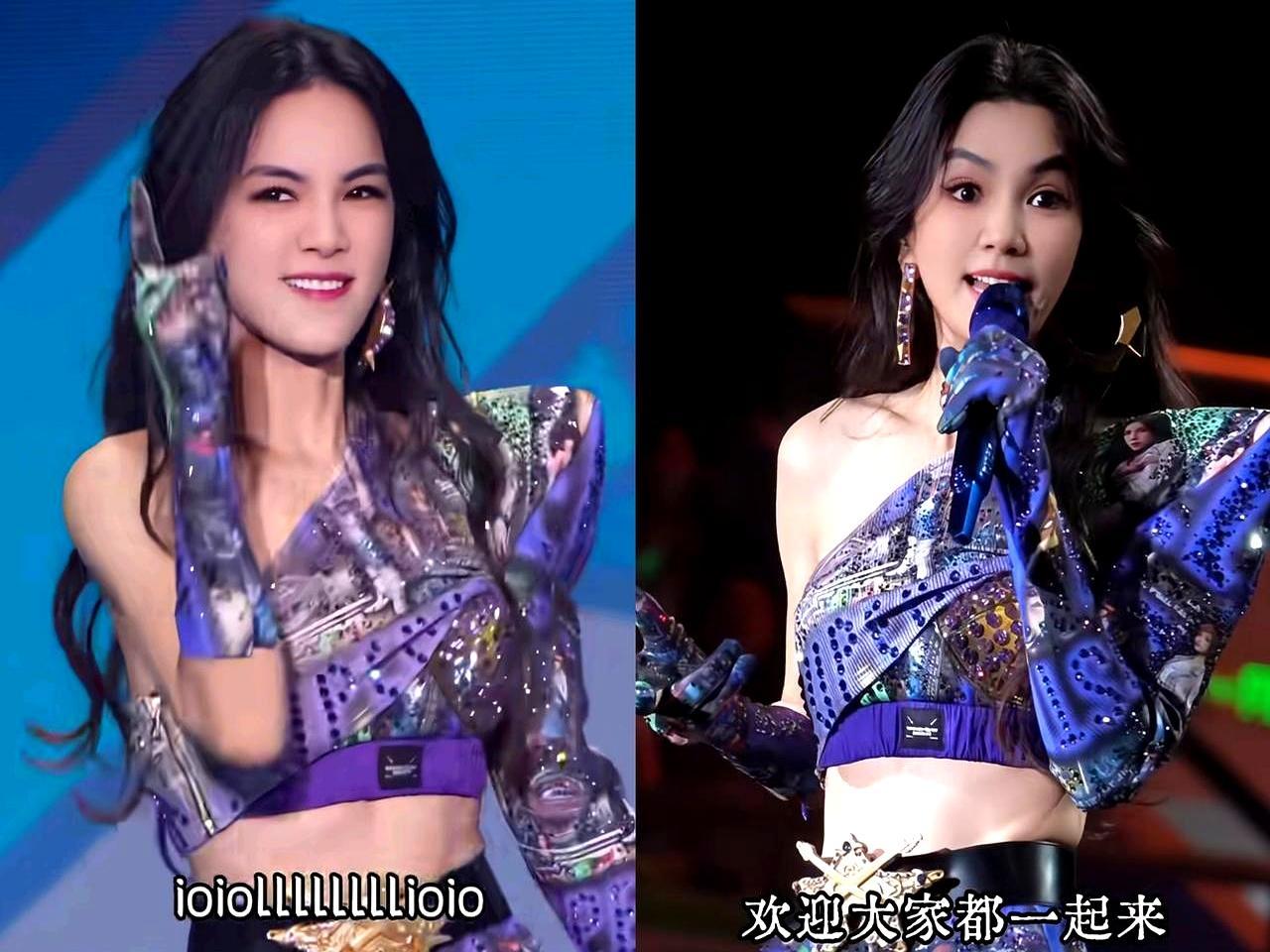 44岁Ella西安演唱会上当场做真空滚胃，腹部凹陷肋骨线条清晰，台下粉丝喊到嗓子