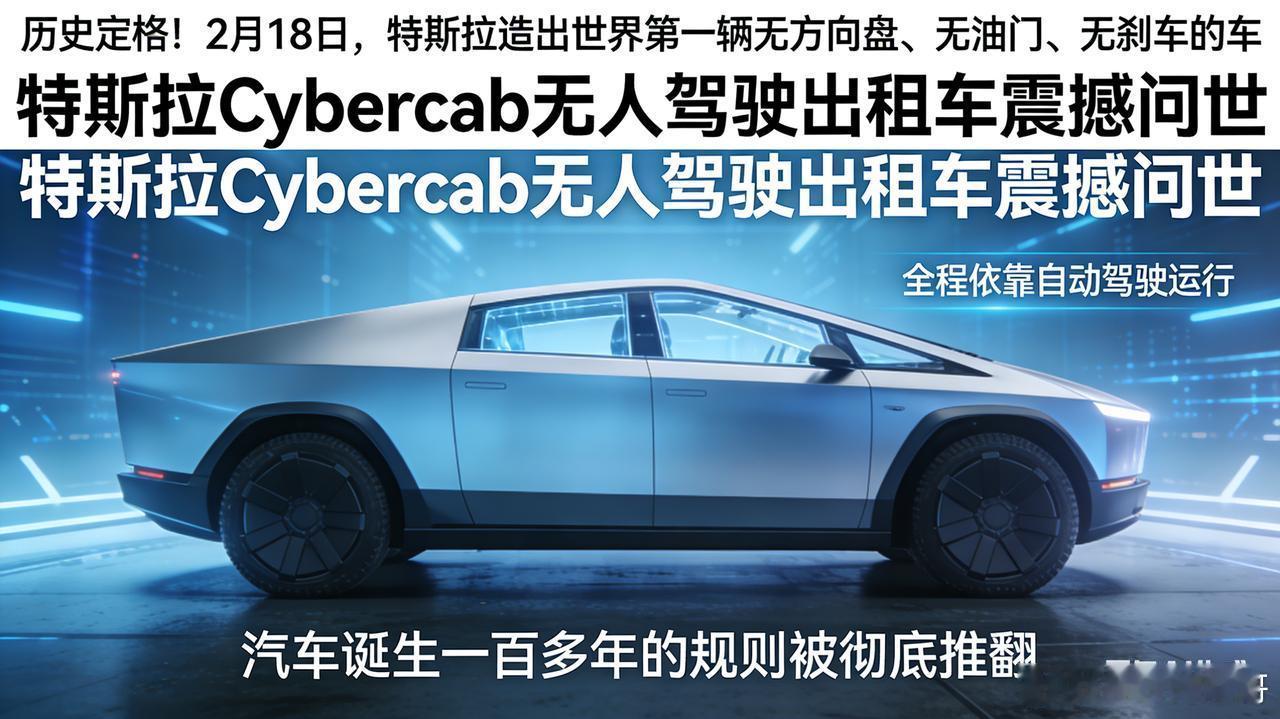 历史定格！2月18日，特斯拉造出世界第一辆无方向盘、无油门、无刹车的车。汽车诞生