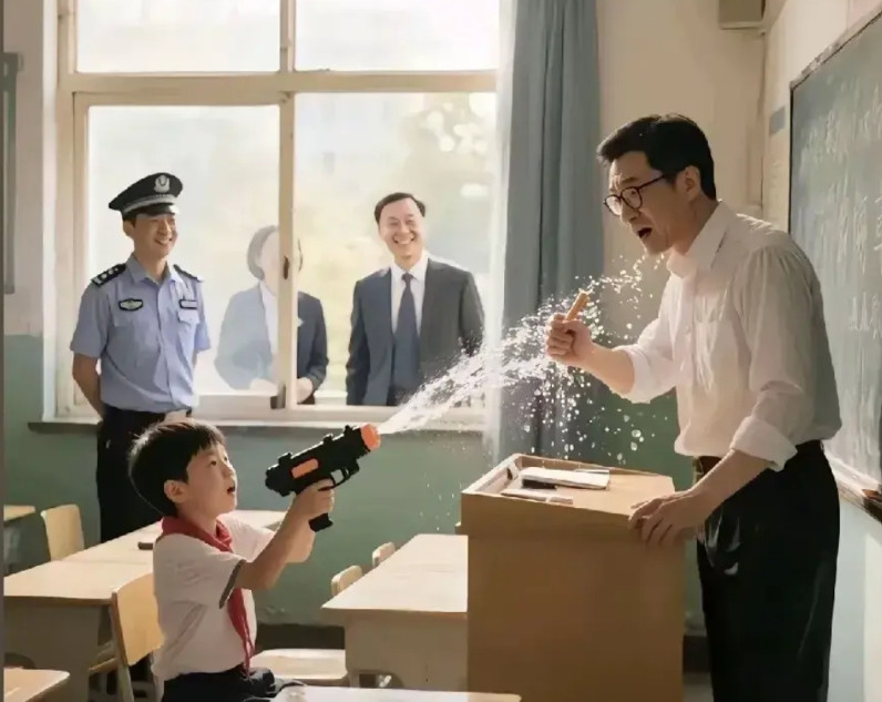如果瑞安那个学生是在大街上往一个陌生的成年人喷一脸水，那个成年人气得将那个学生揍