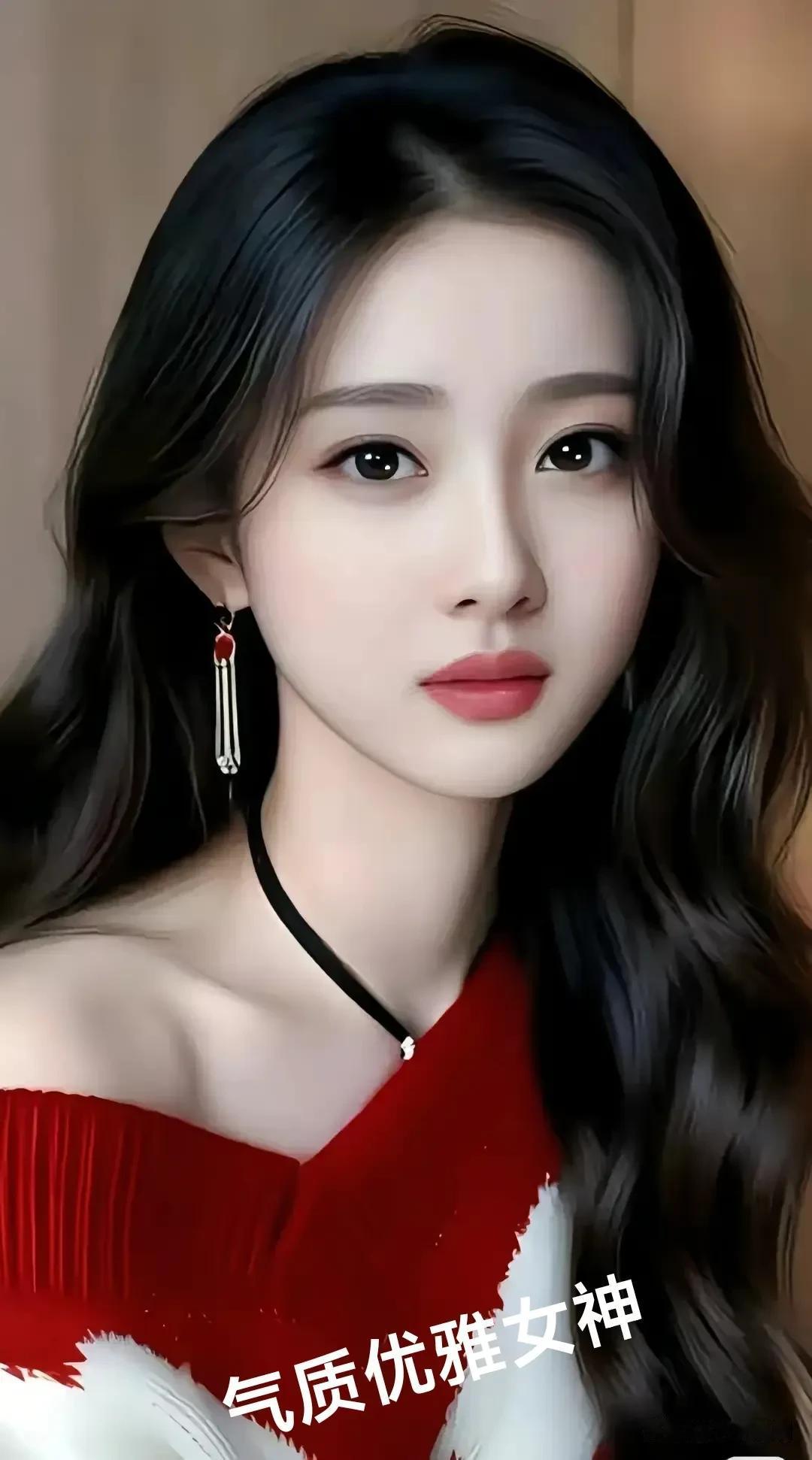 温柔可爱的女生你喜欢吗?她是优雅的化身，一袭红装衬得肤若凝脂，长发微卷如墨瀑轻