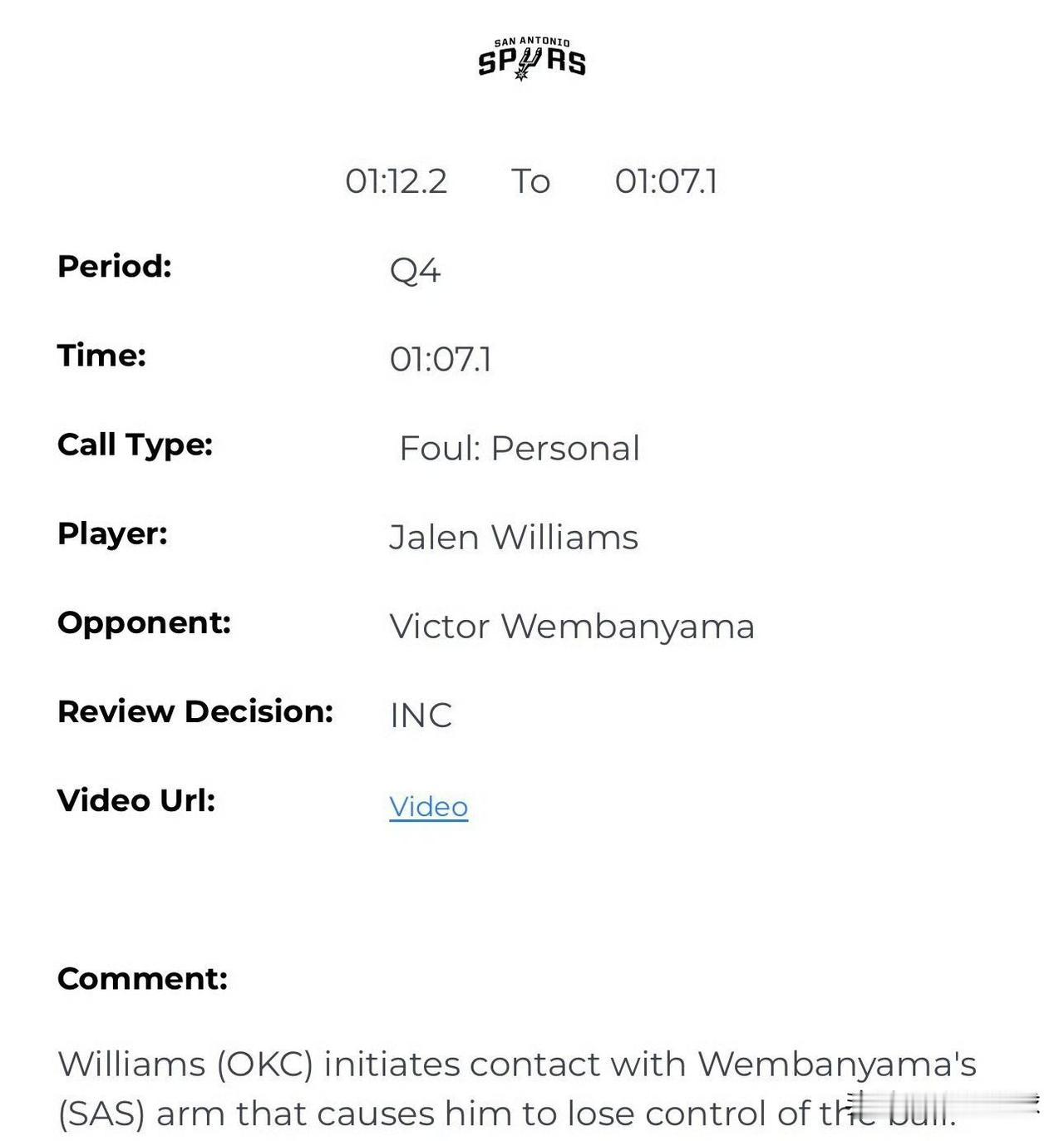 马刺VS雷霆G1裁判报告出炉，马刺吃大亏了！今天，NBA官方公布了昨天马刺V