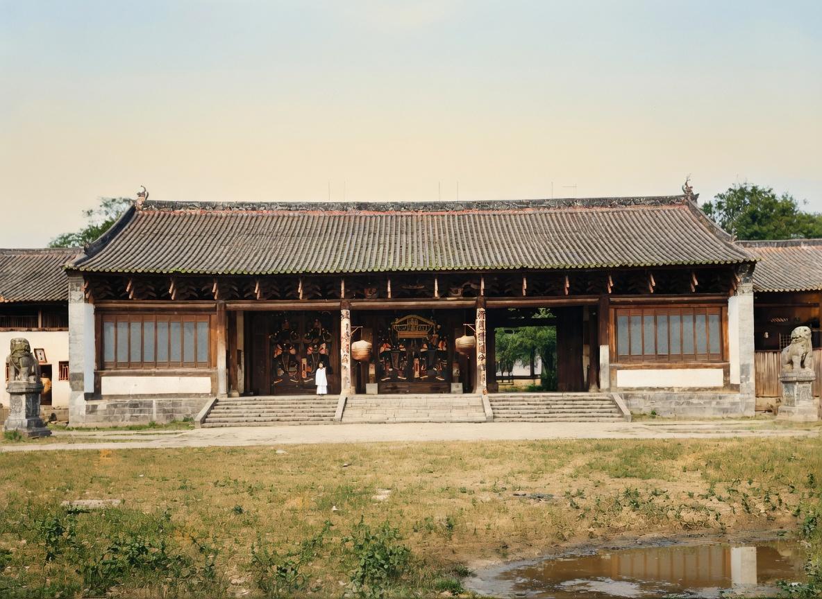 晚清，广东将军府大门，这是典型的清代官式建筑，采用歇山顶设计，灰瓦覆顶，屋檐舒展