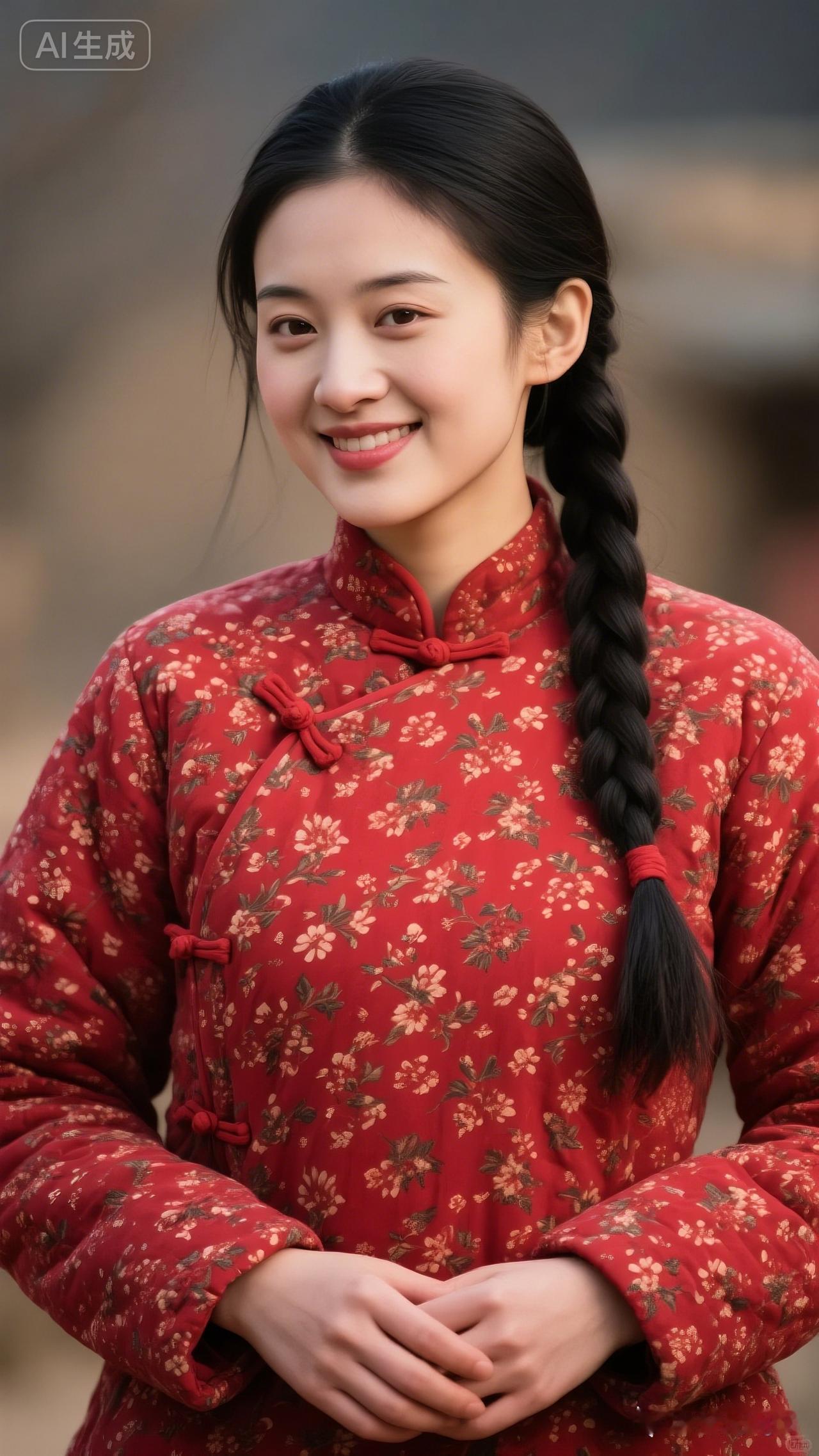 古典红衣少女，笑靥如花，古风韵味十足。