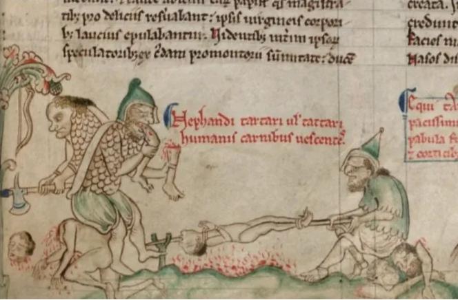 蒙古人打到欧洲时，他们的残暴和血腥把欧洲人吓坏了，欧洲人说蒙古人不仅杀人，还吃人