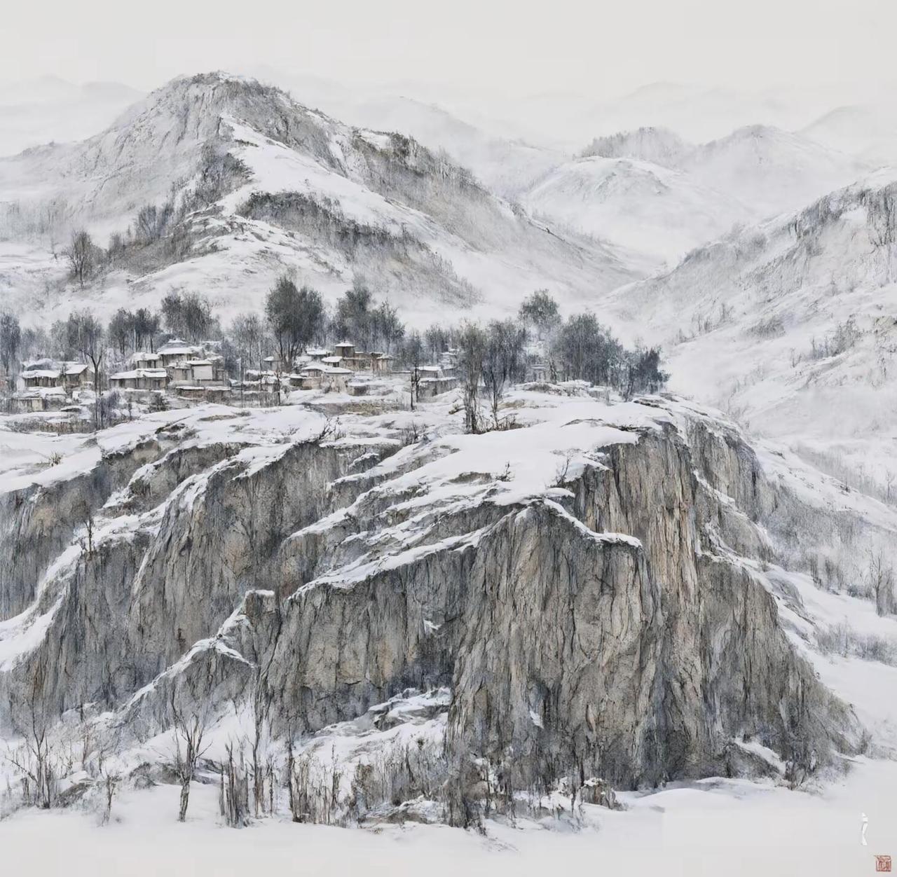 家山雪韵。雪景山水创作者中心创作灵感雪景中的山水画冰雪山水画