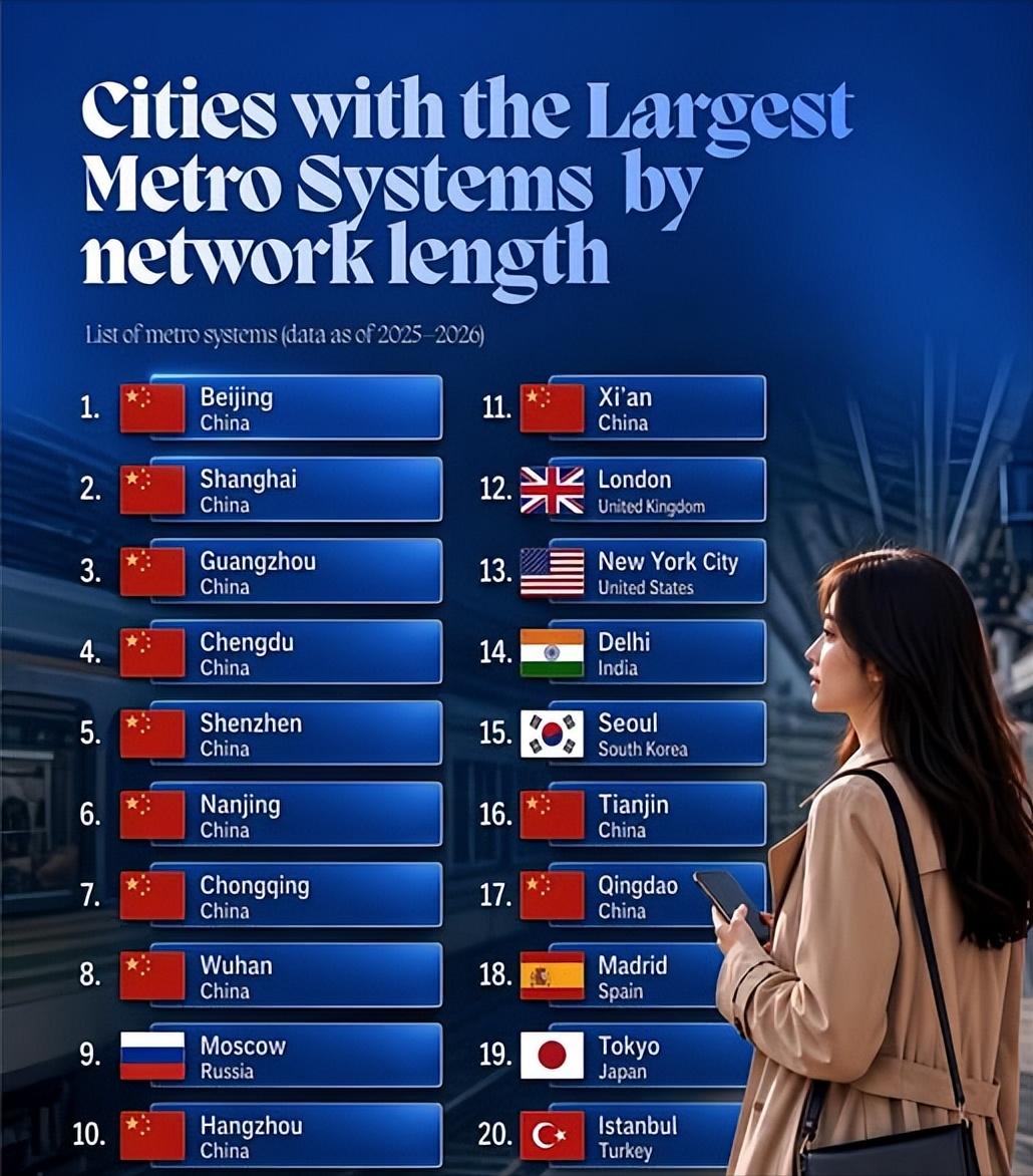 按运营里程世界排名前20大城市地铁系统中国北京中国上海中国广州中国