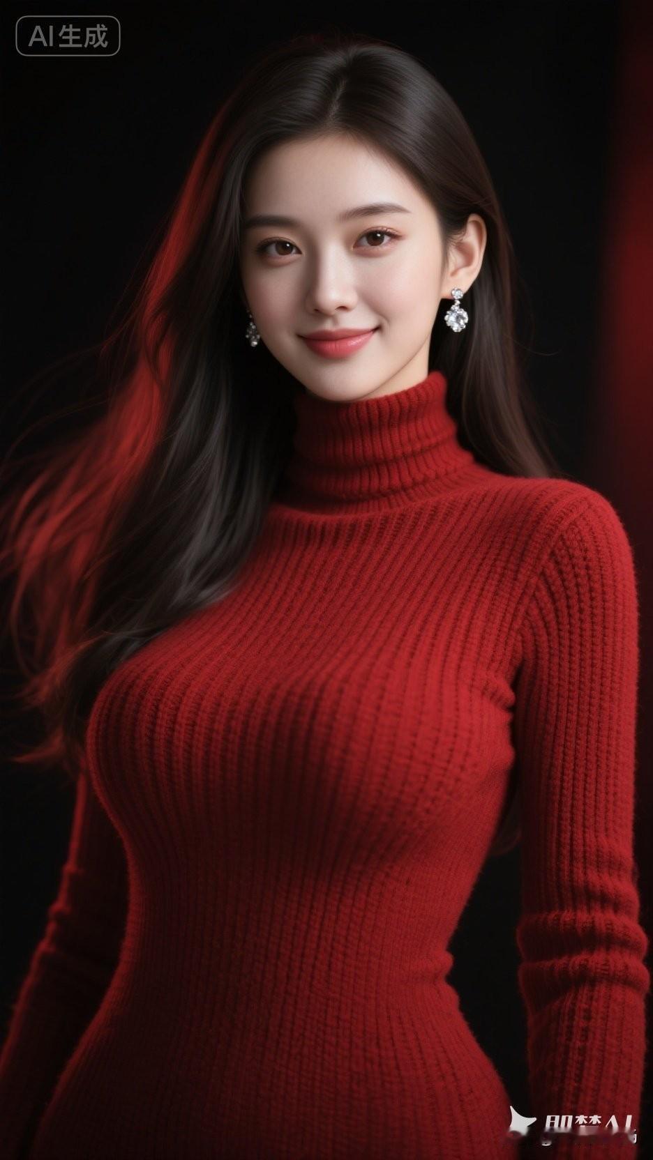 甜美红衣少女，温柔笑容，时尚穿搭，尽显优雅魅力！💖✨