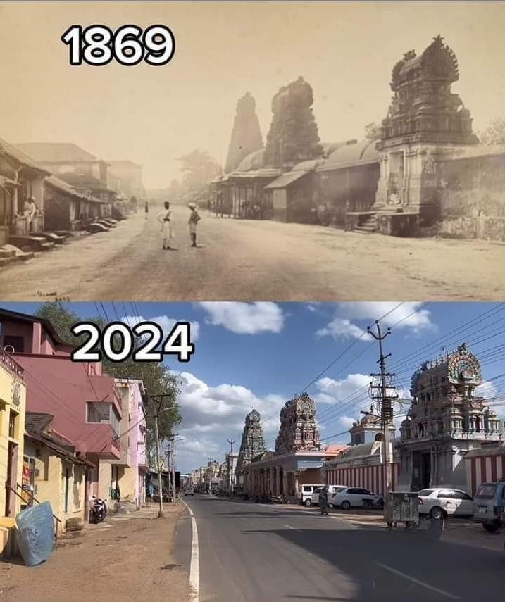 看世界如何随着时间而改变！同一地点:下图:印度泰米尔那德邦一个小镇