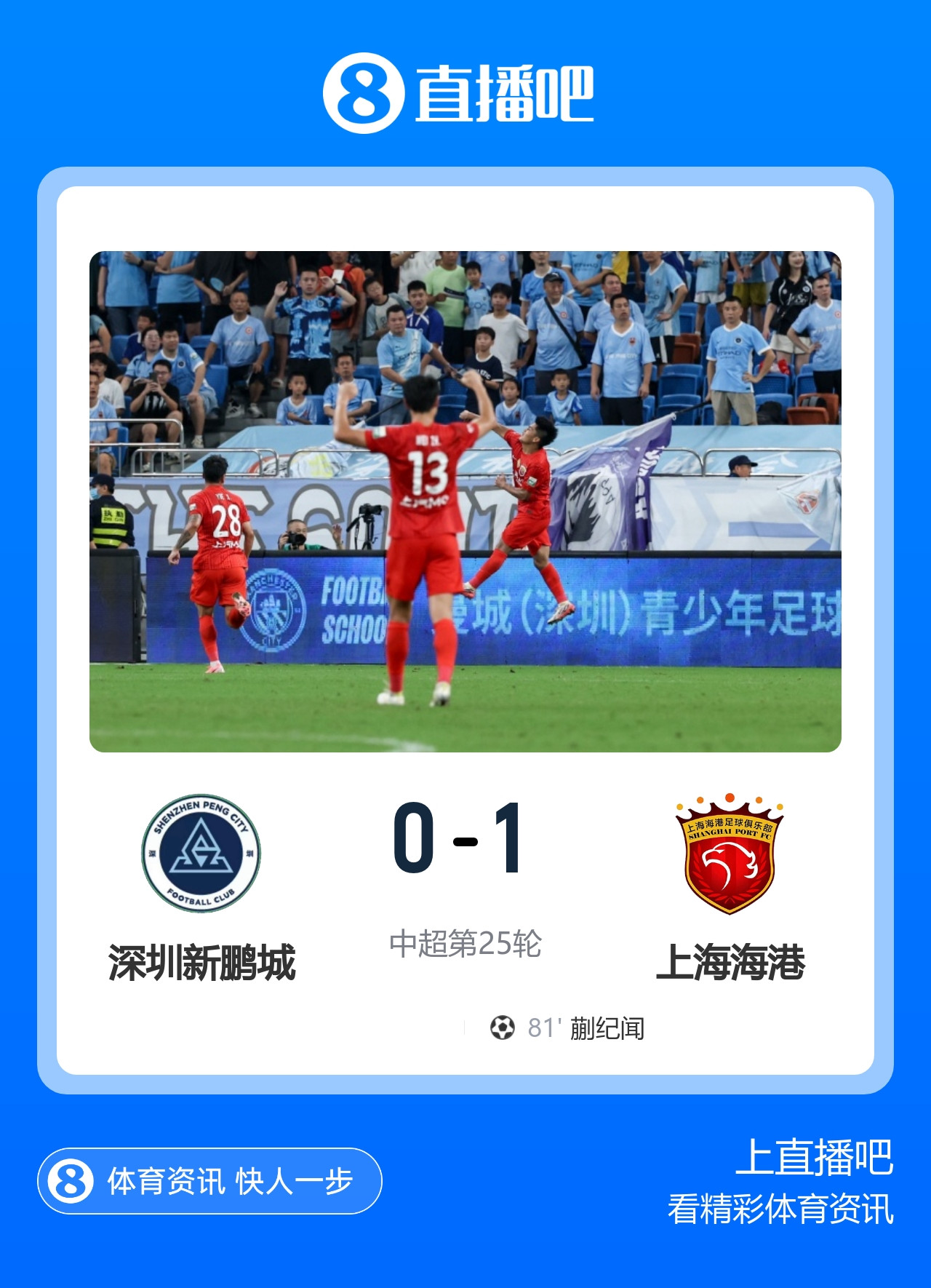 中超-新鹏城0-1海港 武磊助攻 蒯纪闻中超处子球 海港近5轮4胜1平