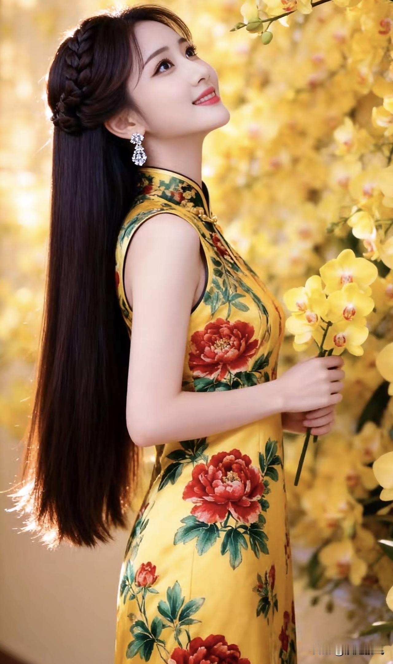 优雅旗袍，花海中的东方美人旗袍烟雨景旗袍风景旗袍秋日大片旗袍风景旗袍秋日