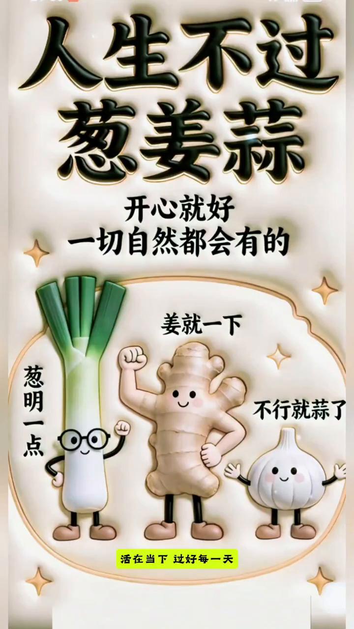 人生不过葱姜蒜，开心就好，一切自然都会有的。活在当下，过好每一天。人生大事不过