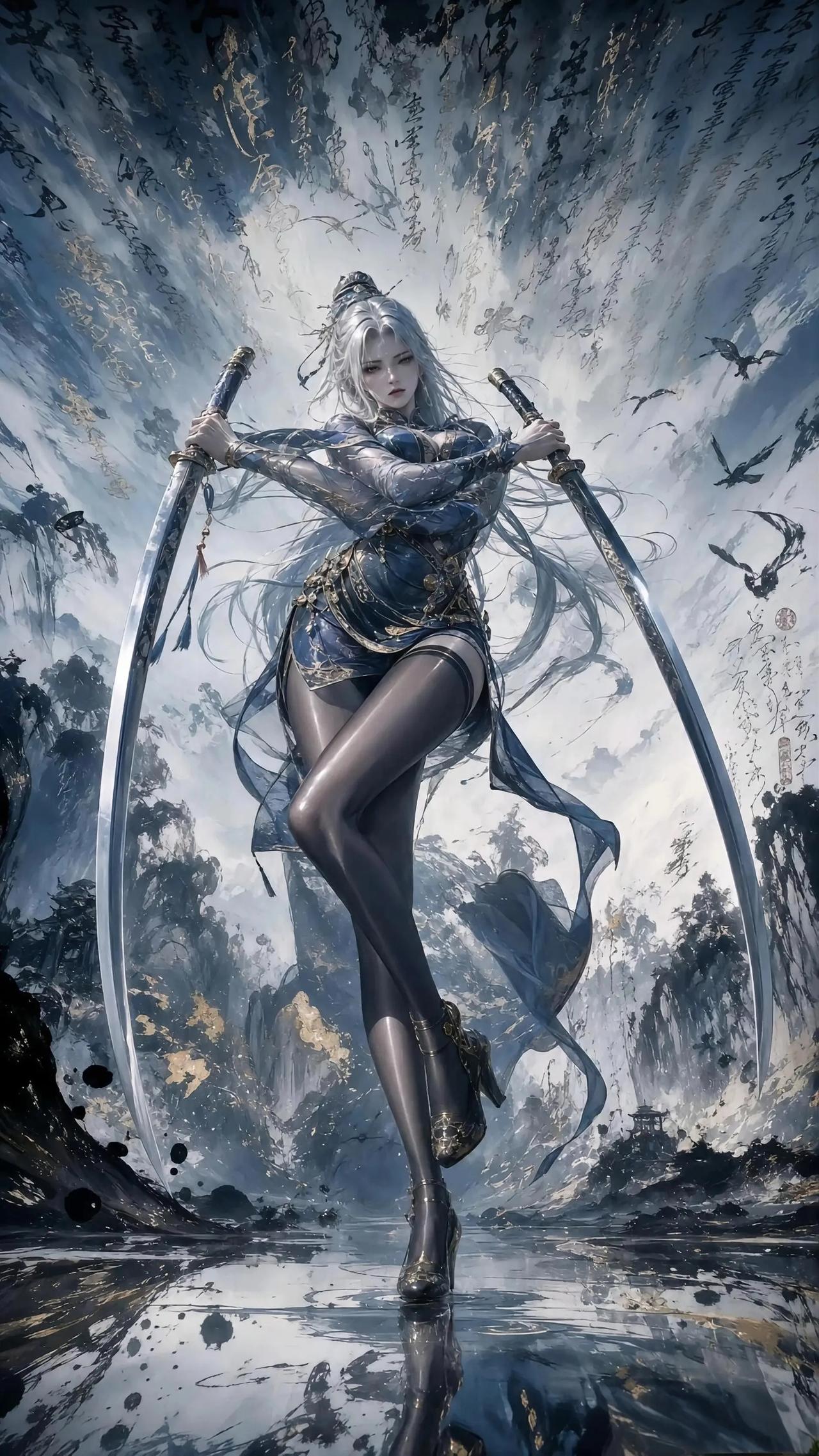 武侠御姐风水墨国风女生插画壁纸[墨镜]，很酷！很夯[比心]武侠风御姐