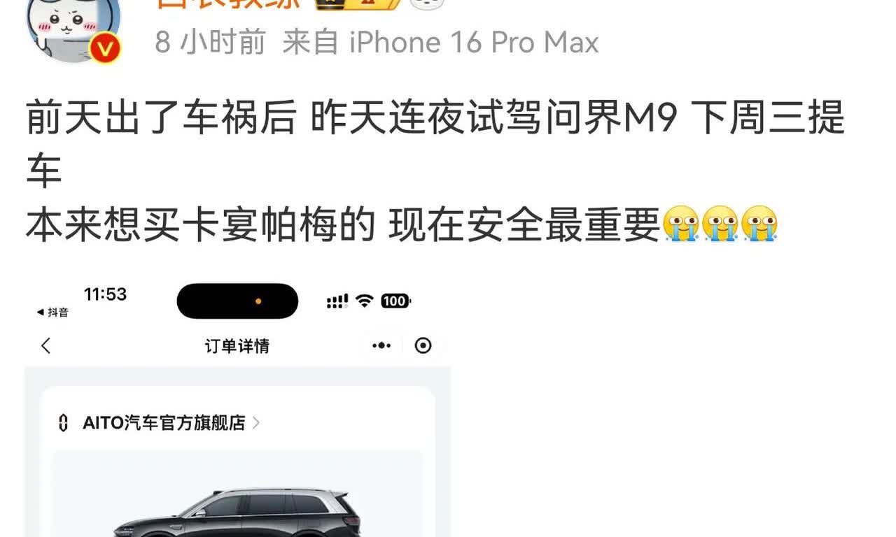 出了车祸之后，是最在意安全的，安全就成了买车的第一大要素，结果就买了问界M9