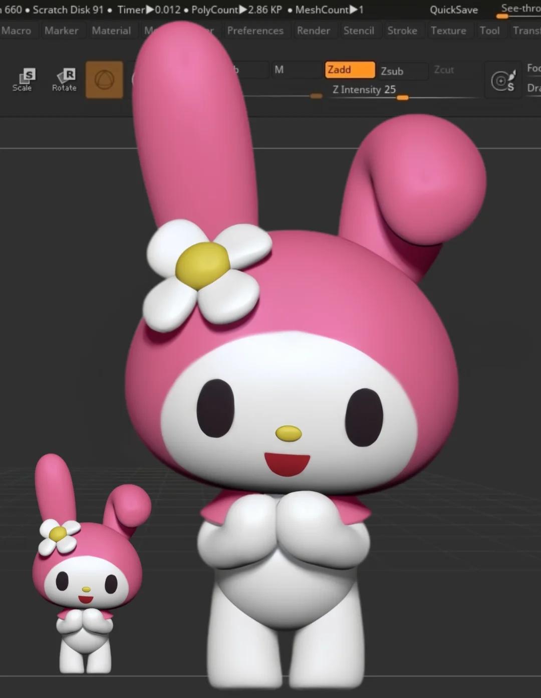 只要30分钟！ZBrush捏个美乐蒂🐰🍬难度：初级小白🎨软件：ZB