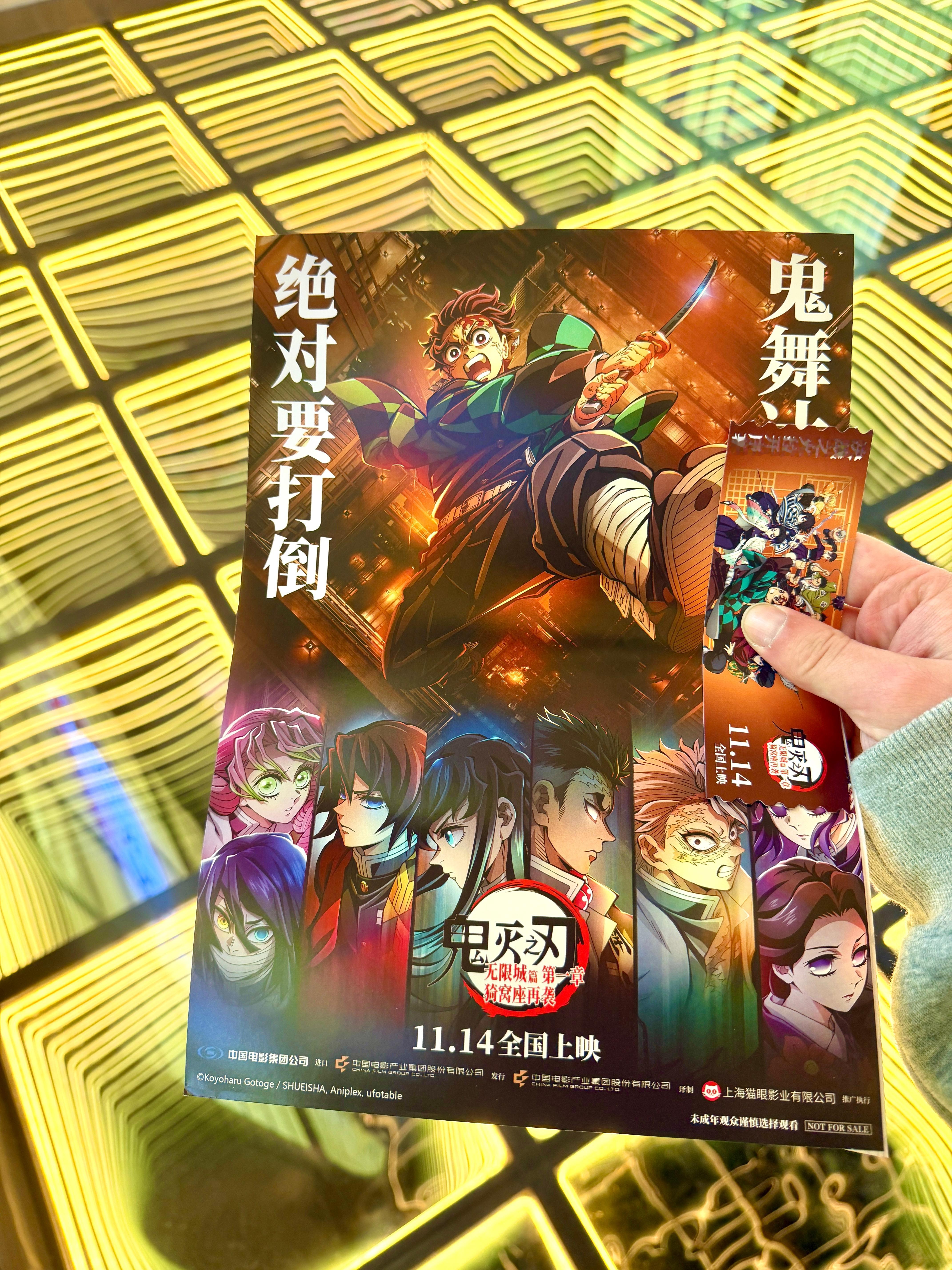 终于第一次在内地影院看到了“鬼灭之刃”系列，真的好爽啊，打得非常精彩，各种炫酷的