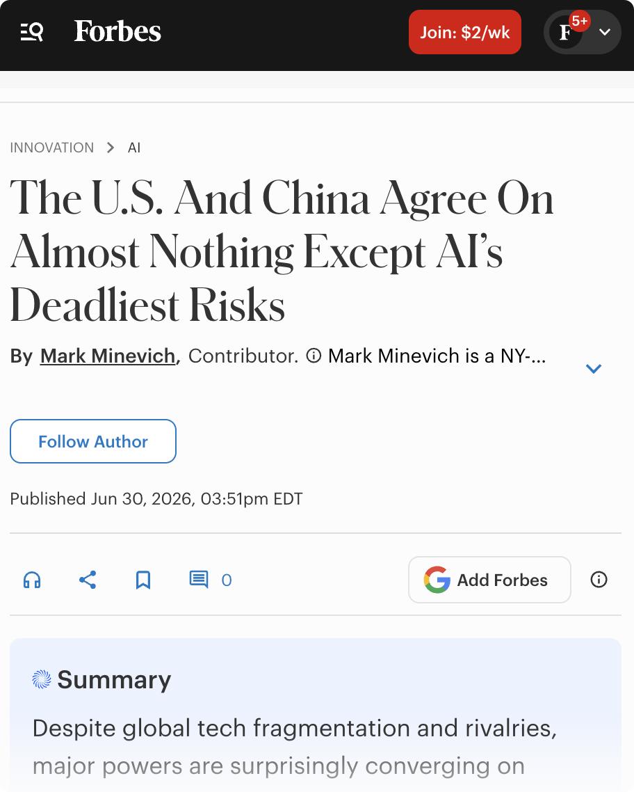 美媒：尽管中美两国在半导体、供应链和科技主导权上持续博弈，但在人工智能最具灾难性