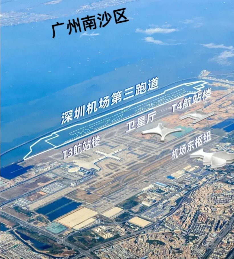 深圳机场距离广州南沙其实很近，不信你看图片，尤其是深中通道建成以后就更方便了，深