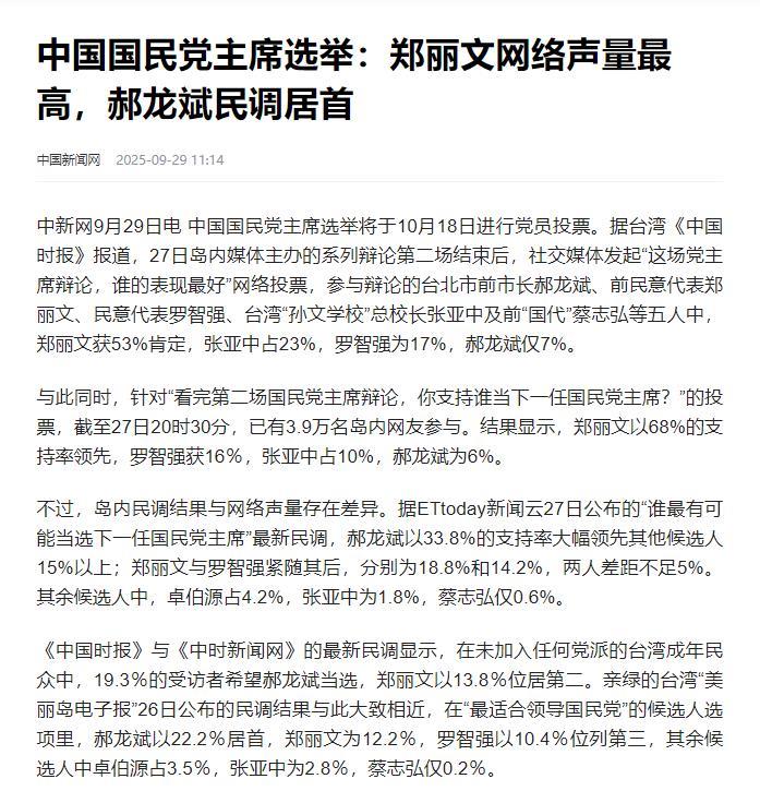 13万岛内网友投票出炉！最大的那个数字，不是郑丽文的22.2%，也不是郝龙斌的2