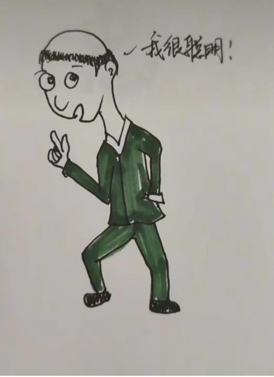 〔看图猜词语〕图中画面真的好；一个帅哥好神气；头上没有半根毛；自夸自己很