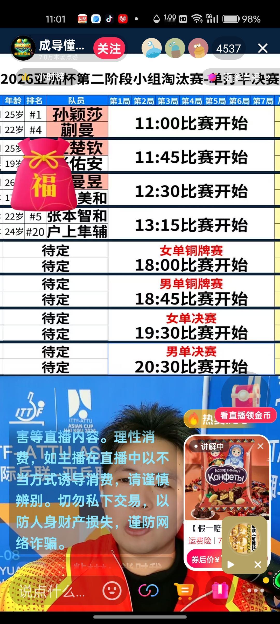 蒯曼第一局11:8胜孙颖莎！！第二局，孙颖莎11:7胜蒯曼，大比分1:1！哎