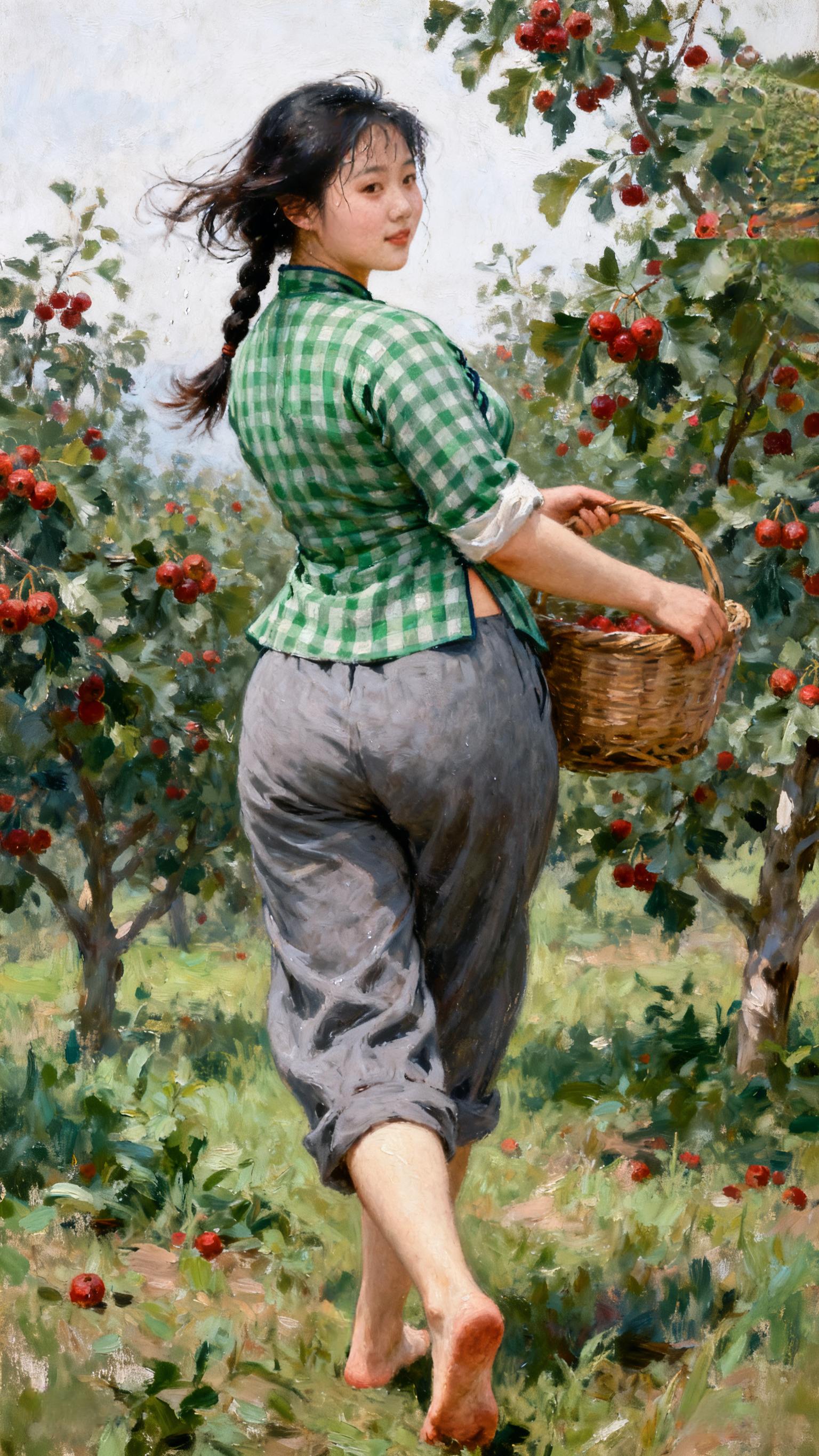 油画艺术 乡村田野 山楂