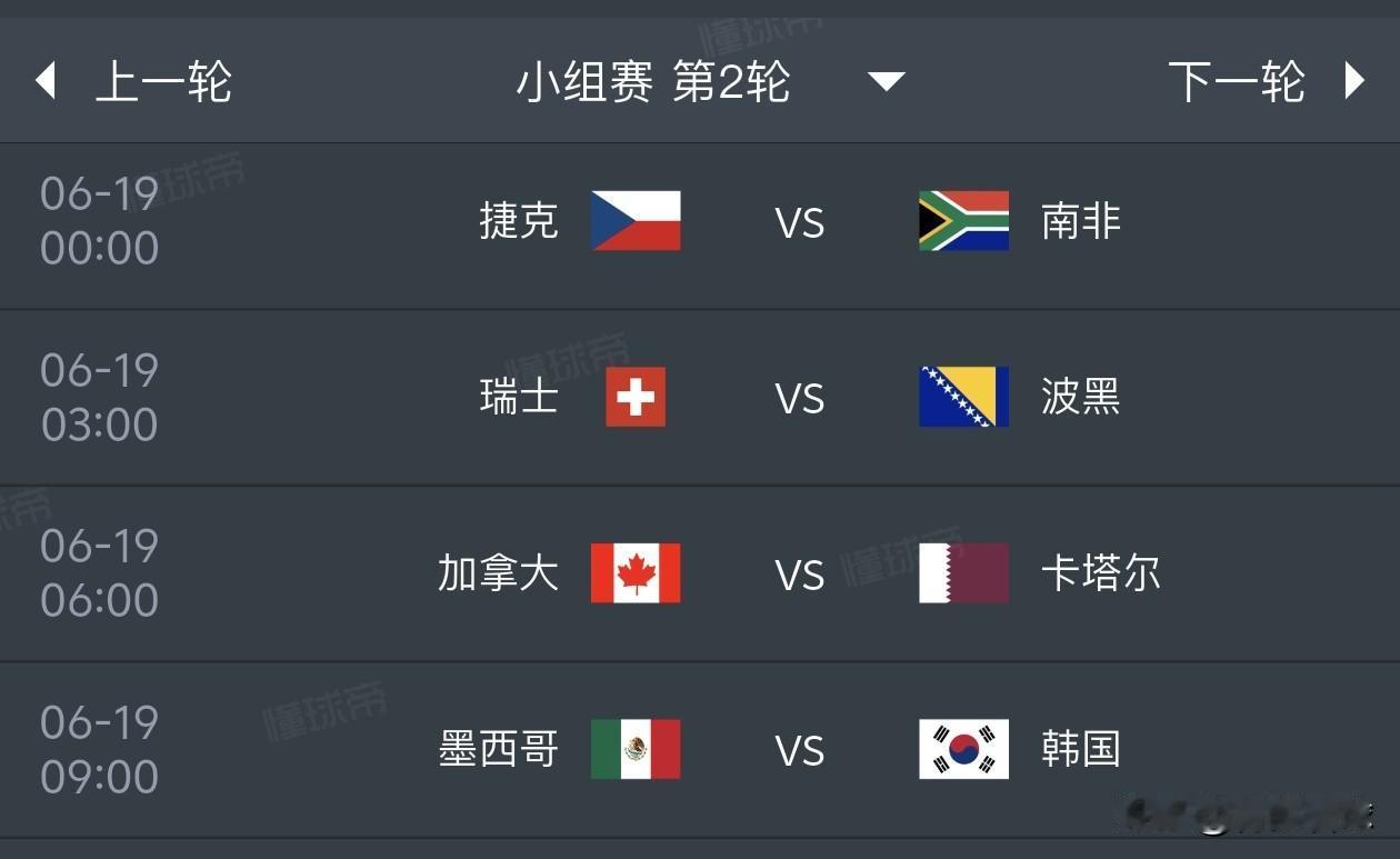 美加墨世界杯小组赛预测（6月19日）1，捷克2比1南非2，瑞士1比0波黑3
