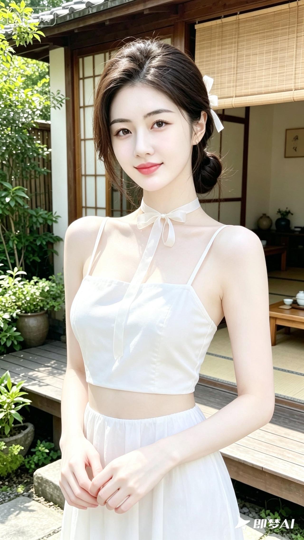 清新夏日穿搭，白色吊带裙，甜美少女风