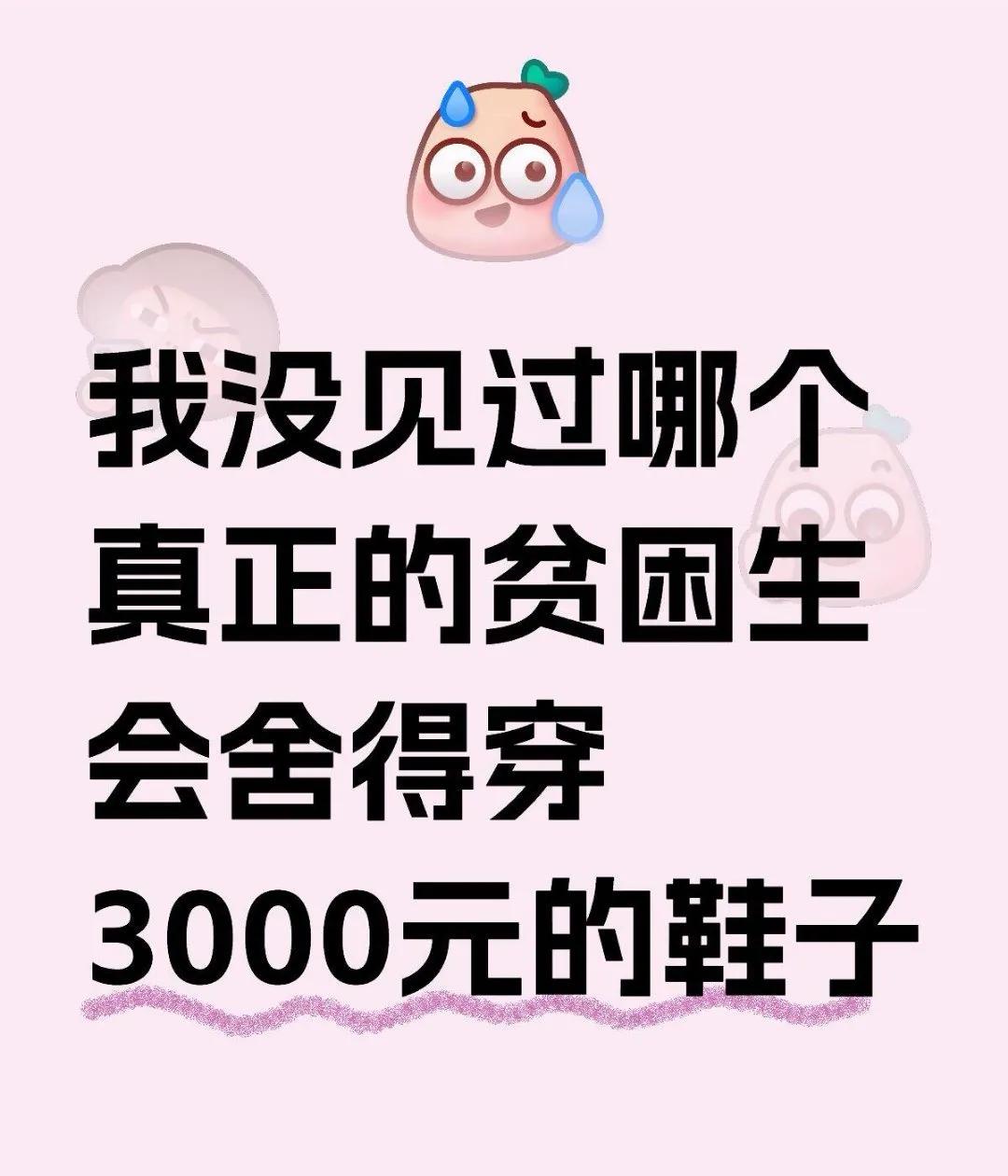 支持取消这样贫困生的待遇，不是贫困生有没有资格穿三千块鞋子的问题，而是你根本不懂