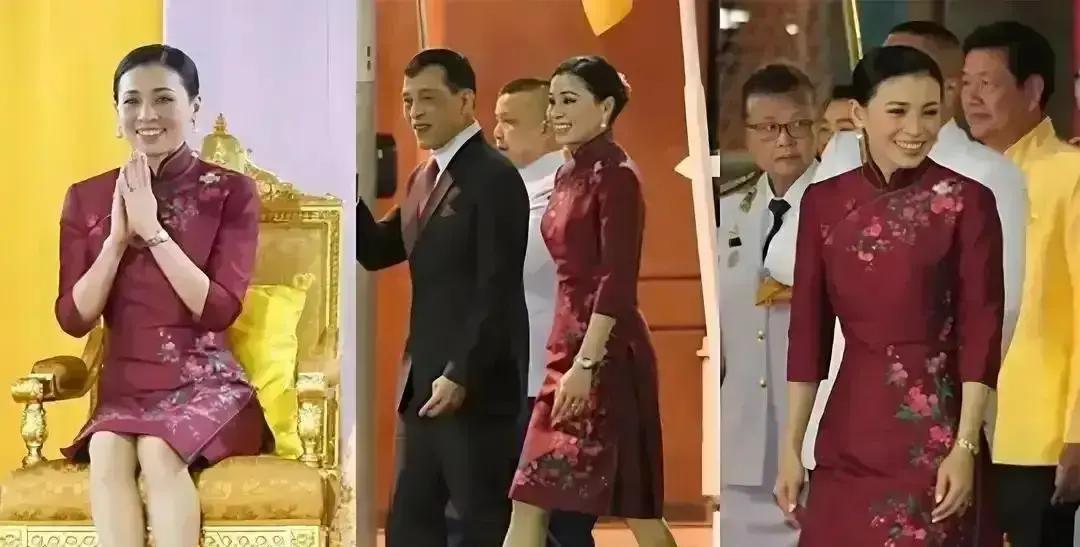 她不是穿错，她是故意穿给你看。泰国王妃诗妮娜那身红旗袍，劈开一道高衩，镶满