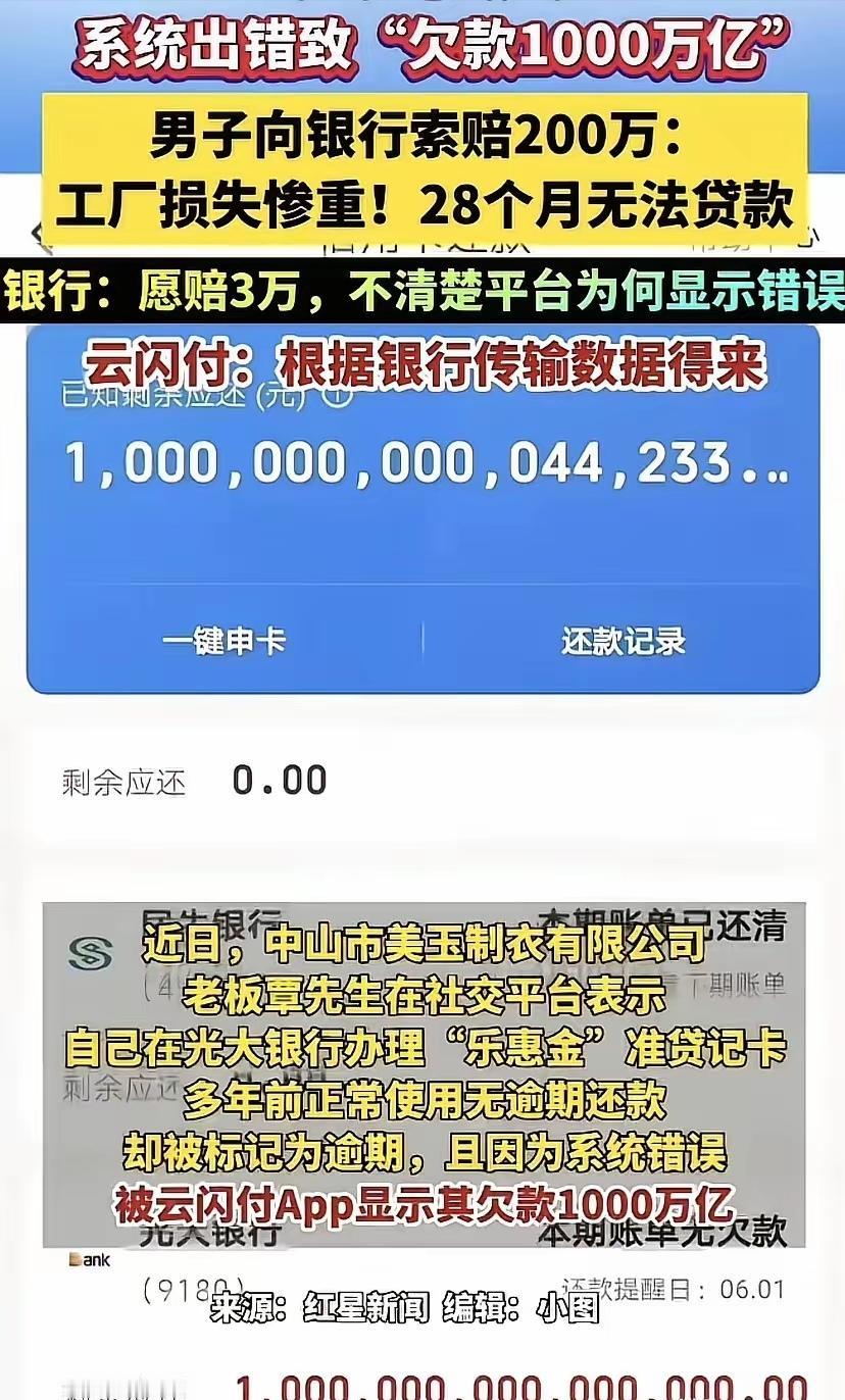 “离大谱！”男子查看手机银行，发现自己竟“欠了”银行1000万亿元！为这事他整整