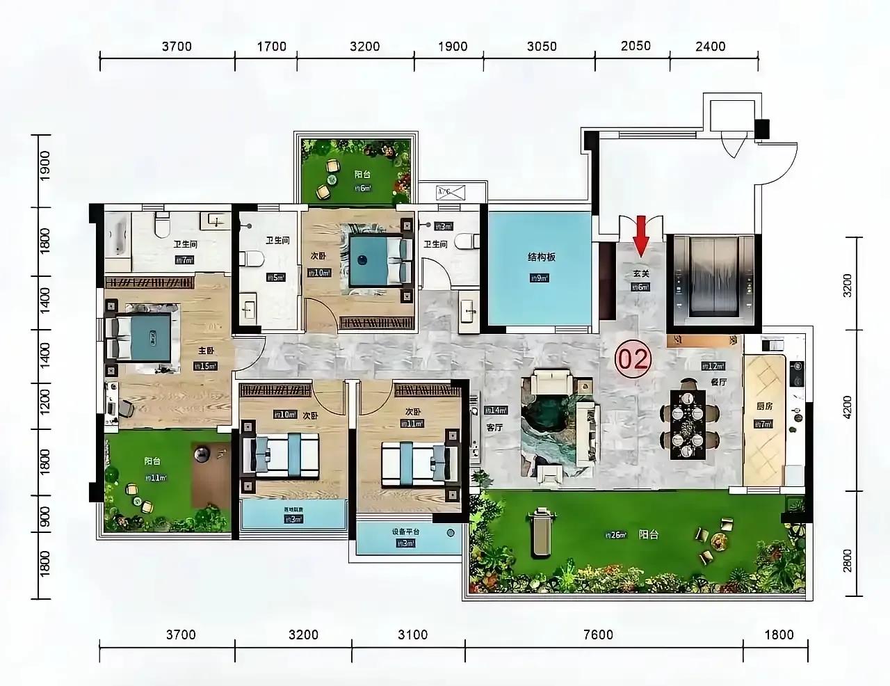 私梯入户+三阳台！把花园搬进家的改善神户型私梯入户，玄关就是专属缓冲，把外