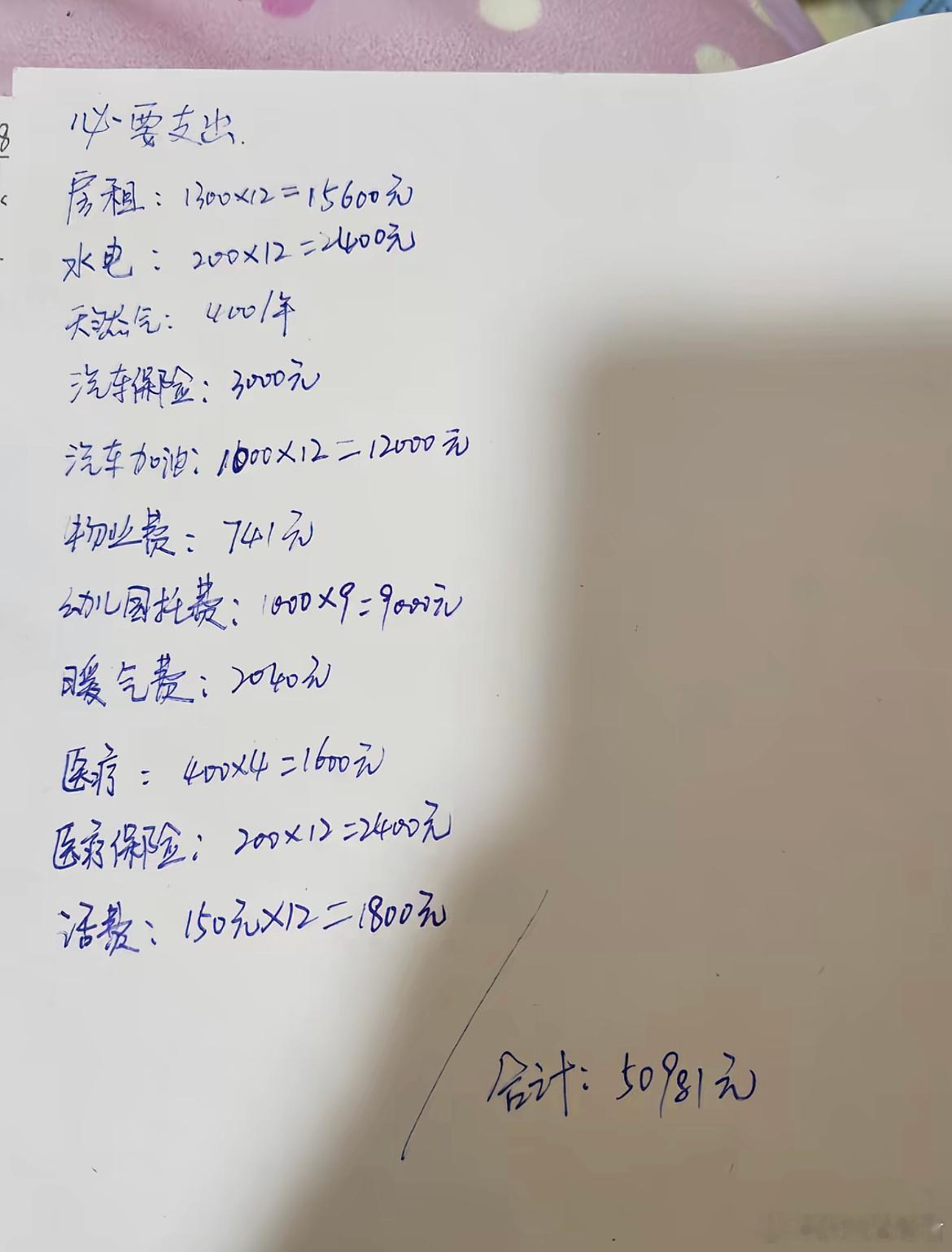 普通人一年的必要开支