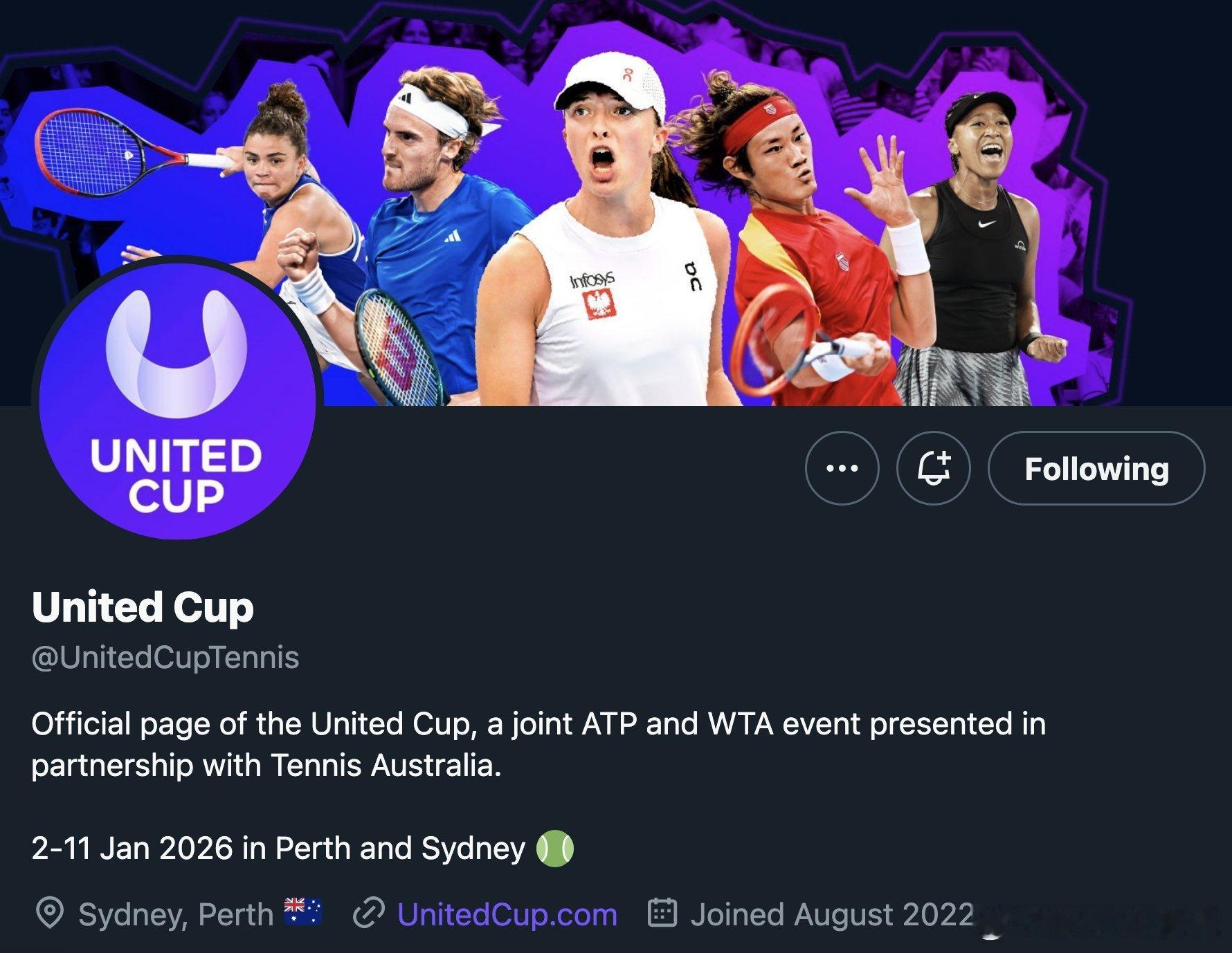 2026联合杯海报：斯瓦泰克、张之臻、大坂直美、泡里尼、西西帕斯中国队和加拿大、