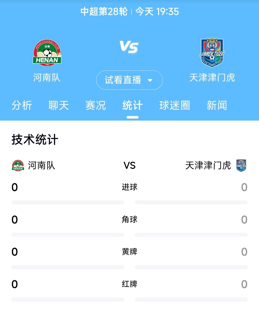 今晚19:35分河南队主场迎战天津津门虎。目前两队的积分都是28分，因此这场比赛