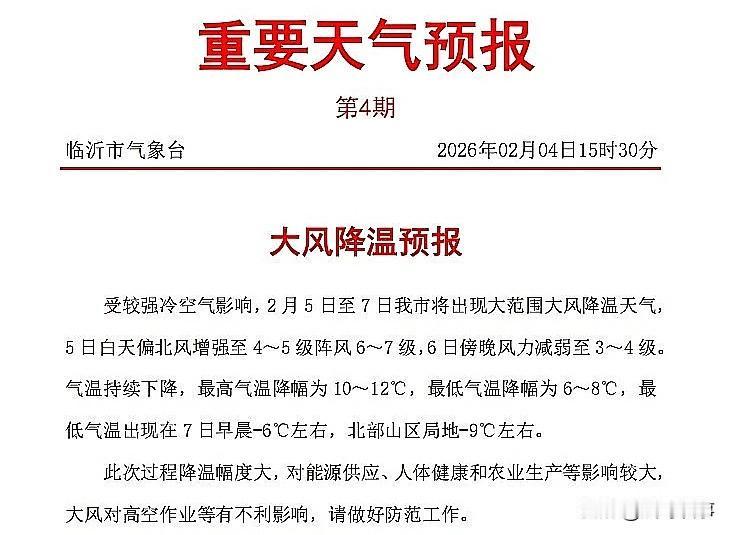 大风+降温马上到！冷空气“到货”临沂！这次真的要冷了刚刚，市气象台的紧急预报