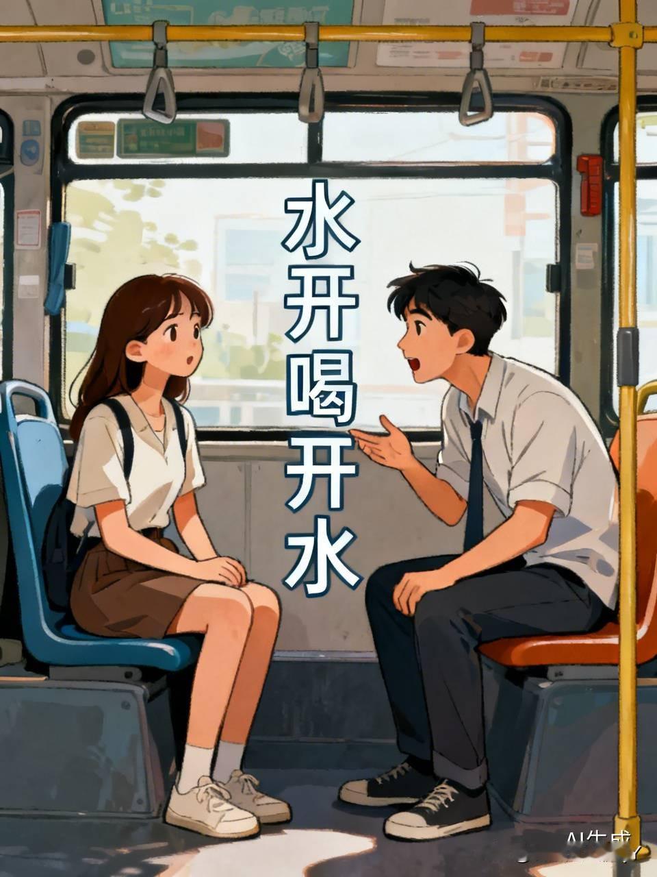 公交车上，一男一女并肩而坐，男子瞅着身旁的美女，眼睛都直了，赶忙套近乎：“美女，