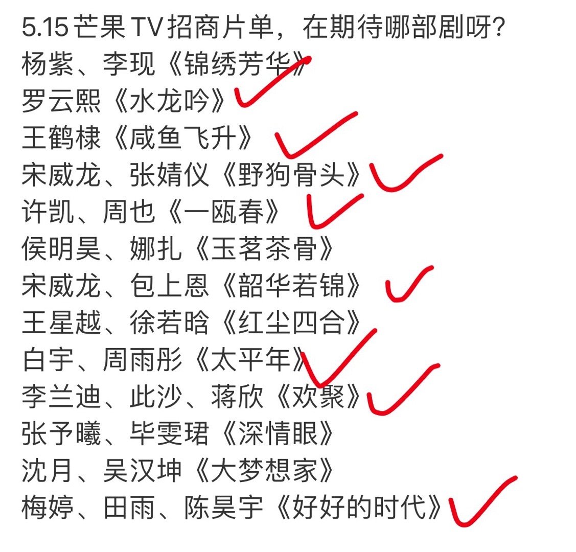 芒果TV的招商片单，还挺多流量花生的，会尝试的也不少​​​