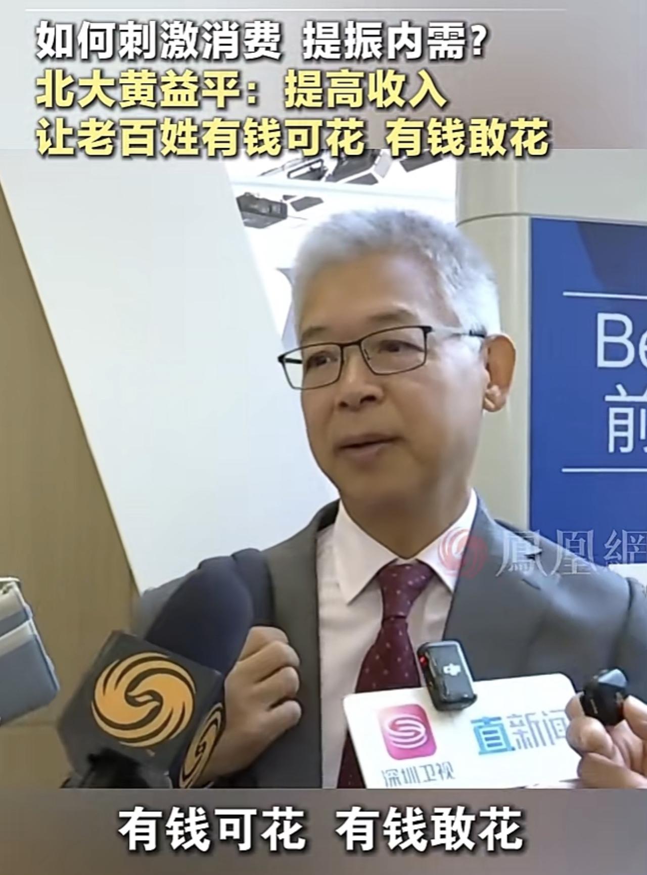 凤凰网记者问北大国家发展研究院院长黄益平，上个月社会消费品零售总额实现三年来首次
