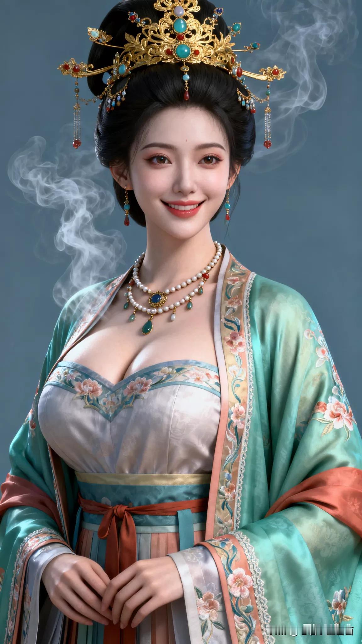 古典美人，古风华服，惊艳一笑，韵味十足！张立启原创书画AI作品古仕女发髻服饰集锦