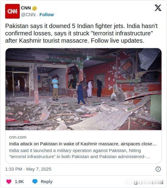 ▶Pakistansaysitdowned5Indianfight