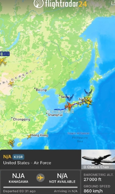7月12日，大批B52轰炸机沿中朝边境飞行！当天，美日韩三国空军在济州岛以南